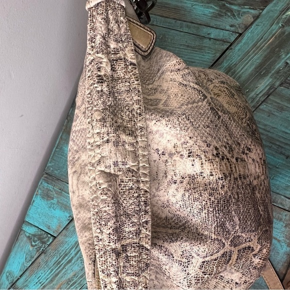 Coach Kristin Embossed Gray/Beige/Tan Leather Python Print Hobo Handbag Zip Top - Picture 16 of 16